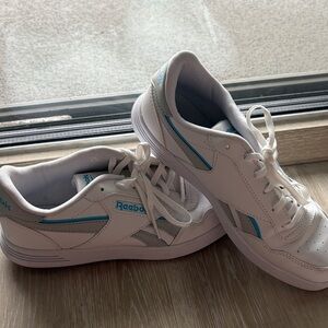 Vegan Reebok Classic White Sneakers with Blue Highlights